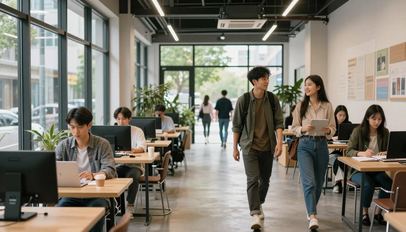 Jóvenes profesionales en espacios urbanos modernos